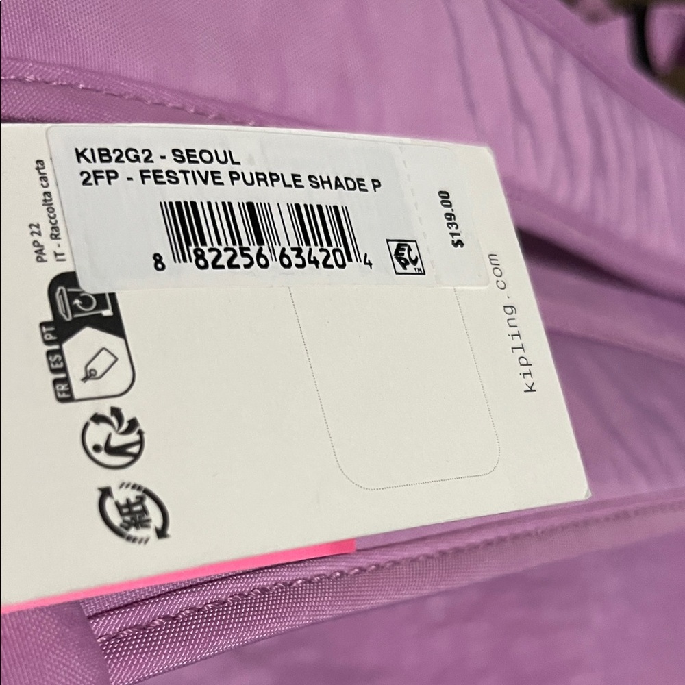 New Kipling Bag Seoul Backpack Laptop Bag KIB2G2 Polyamide Festive Purple Shade - Picture 3 of 16